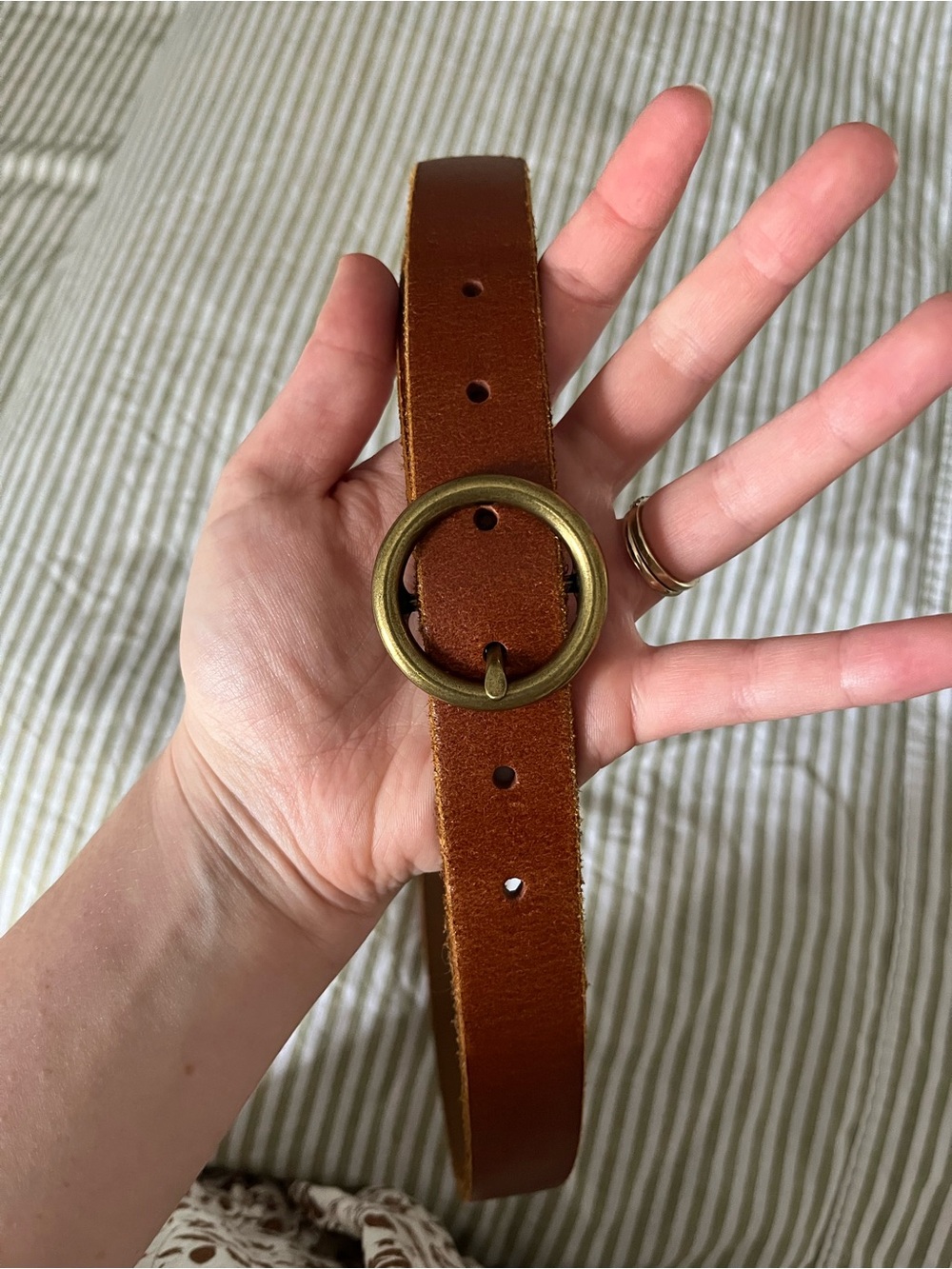Roolee- Brown Leather Belt with Round Brass Buckle